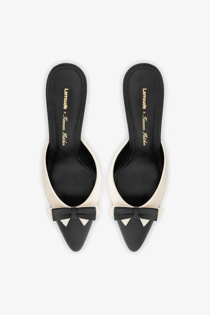 Larroudé x Tanner Fletcher: Elle Tuxedo Mule Black and Ivory Leather