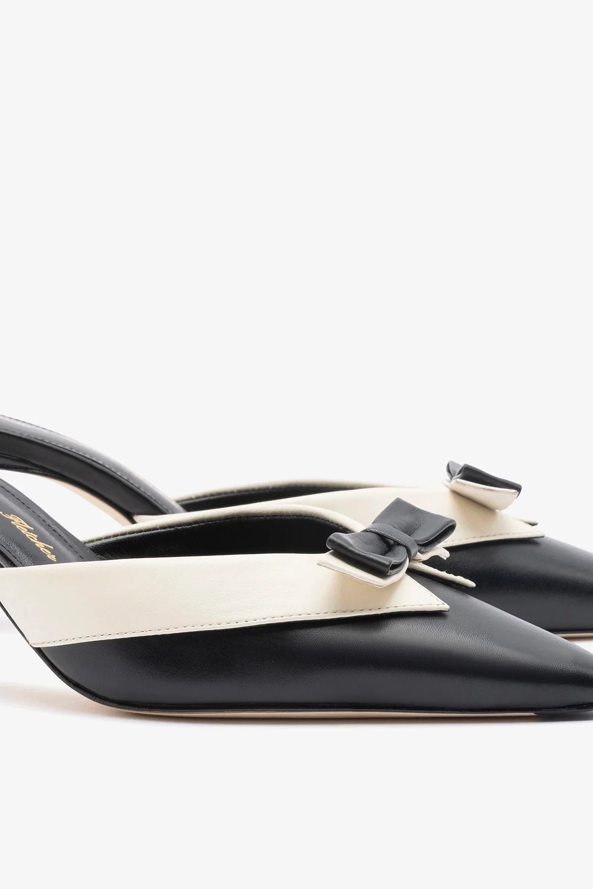 Larroudé x Tanner Fletcher: Elle Tuxedo Mule Black and Ivory Leather