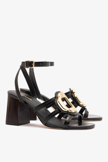 Margherita Block Sandal Black Leather