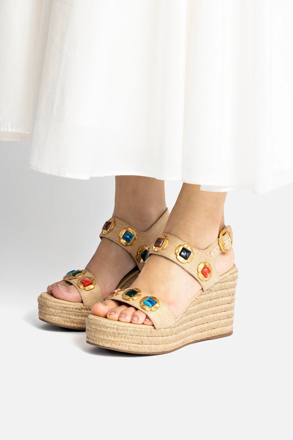 Milan Gioiello Espadrille In Beige Raffia