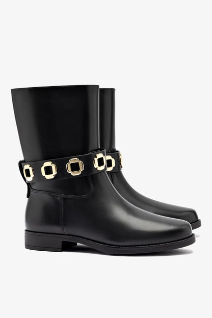 Milan Flat Bootie In Black Water Resistant Leather