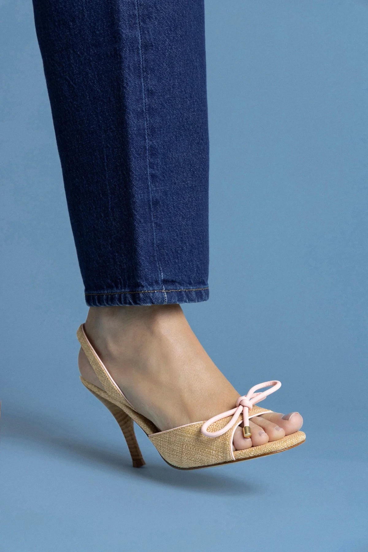 Lady Sandal In Beige Raffia And Tulip Leather
