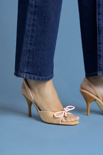 Lady Sandal In Beige Raffia And Tulip Leather