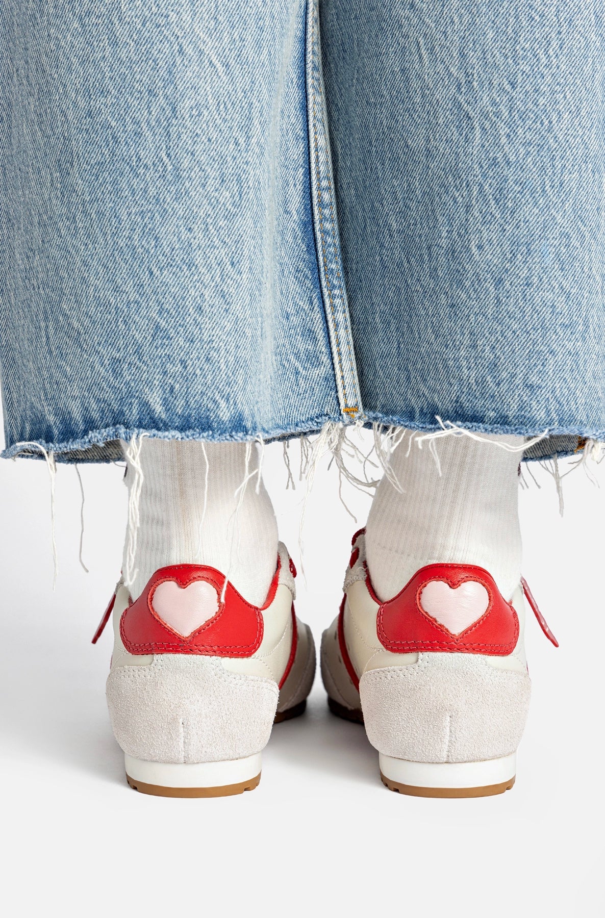 Stella Amore Sneaker In Ivory Leather and Scarlet Suede