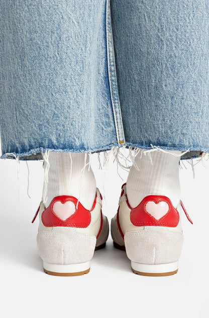 Stella Amore Sneaker In Ivory Leather and Scarlet Suede