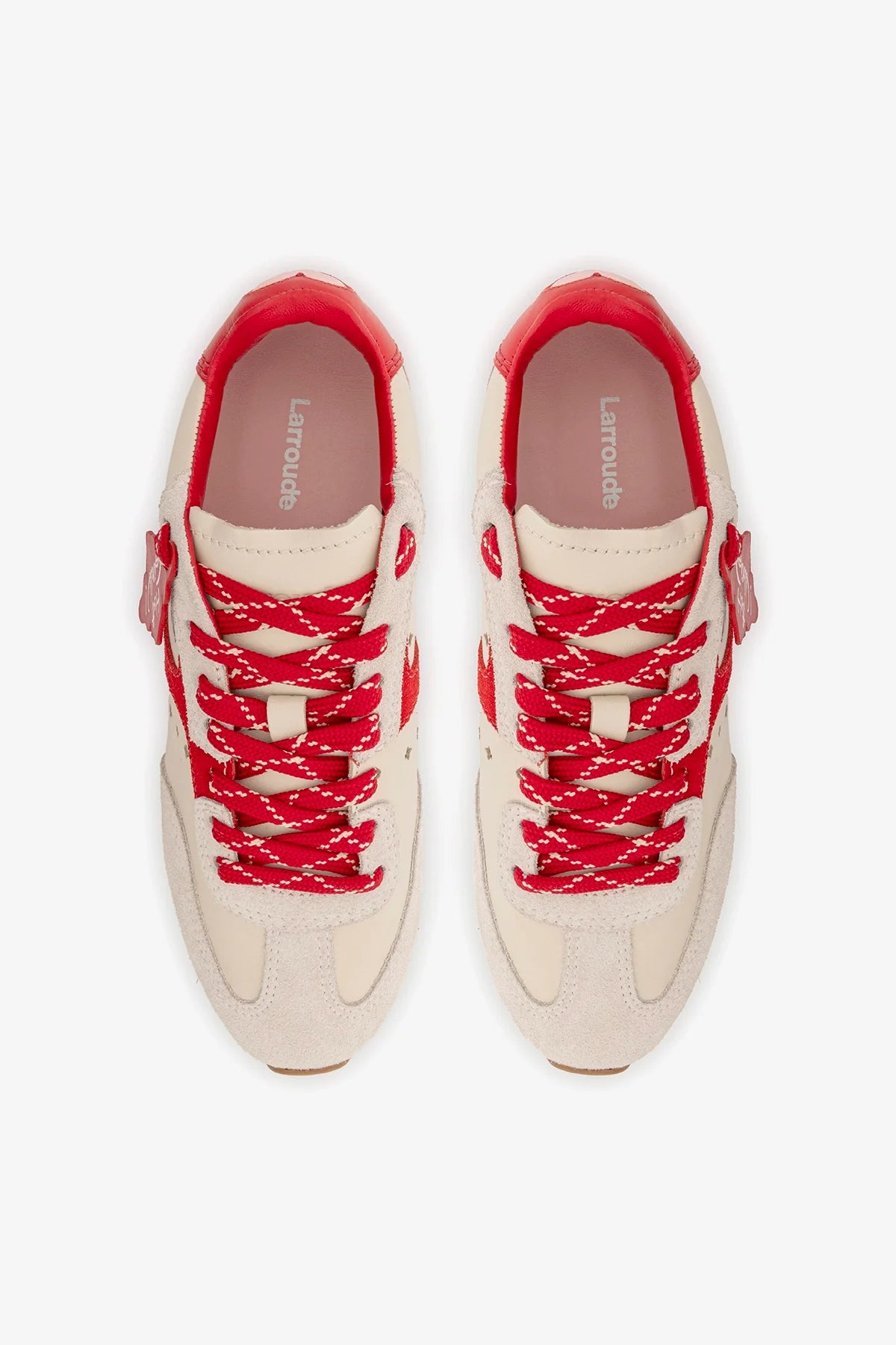Stella Amore Sneaker In Ivory Leather and Scarlet Suede