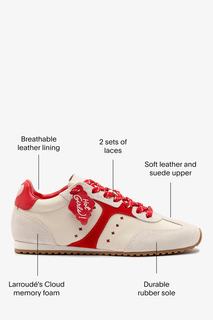 Stella Amore Sneaker In Ivory Leather and Scarlet Suede