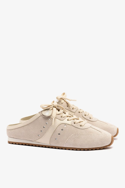 Stella Mule In Mushroom Grey Suede and Ivory Leather