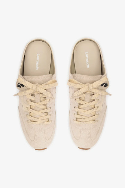 Stella Mule In Mushroom Grey Suede and Ivory Leather