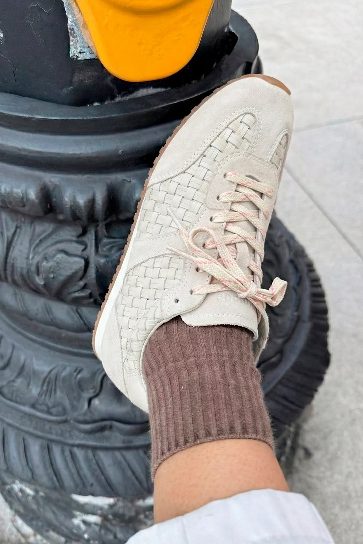 Stella Macrame Sneaker In Mushroom Grey Leather and Suede