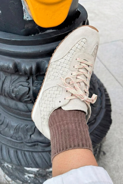 Stella Macrame Sneaker In Mushroom Grey Leather and Suede