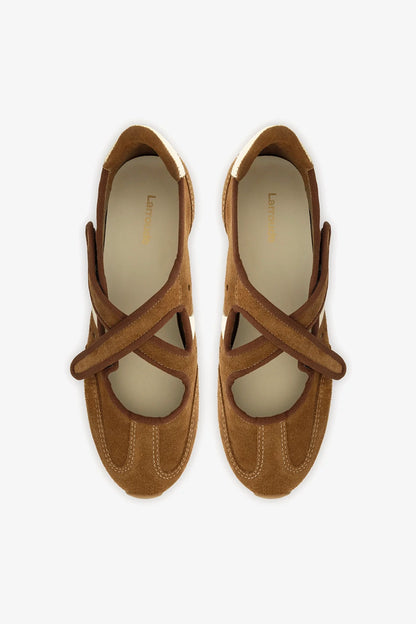Stella Ballerina Flat In Russet Suede and Ivory Leather