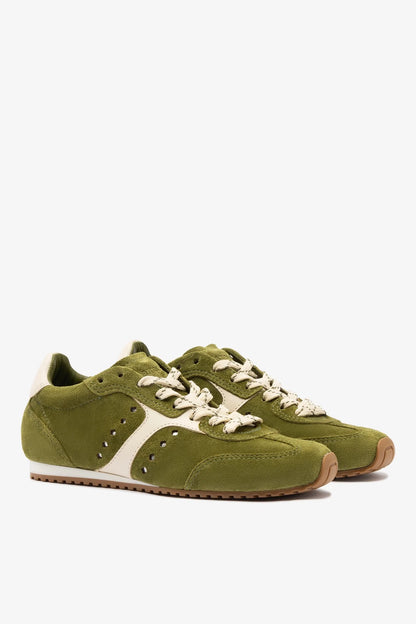 Stella Sneaker In Seaweed Suede and Ivory Leather