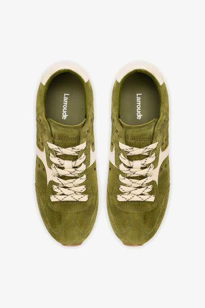 Stella Sneaker In Seaweed Suede and Ivory Leather