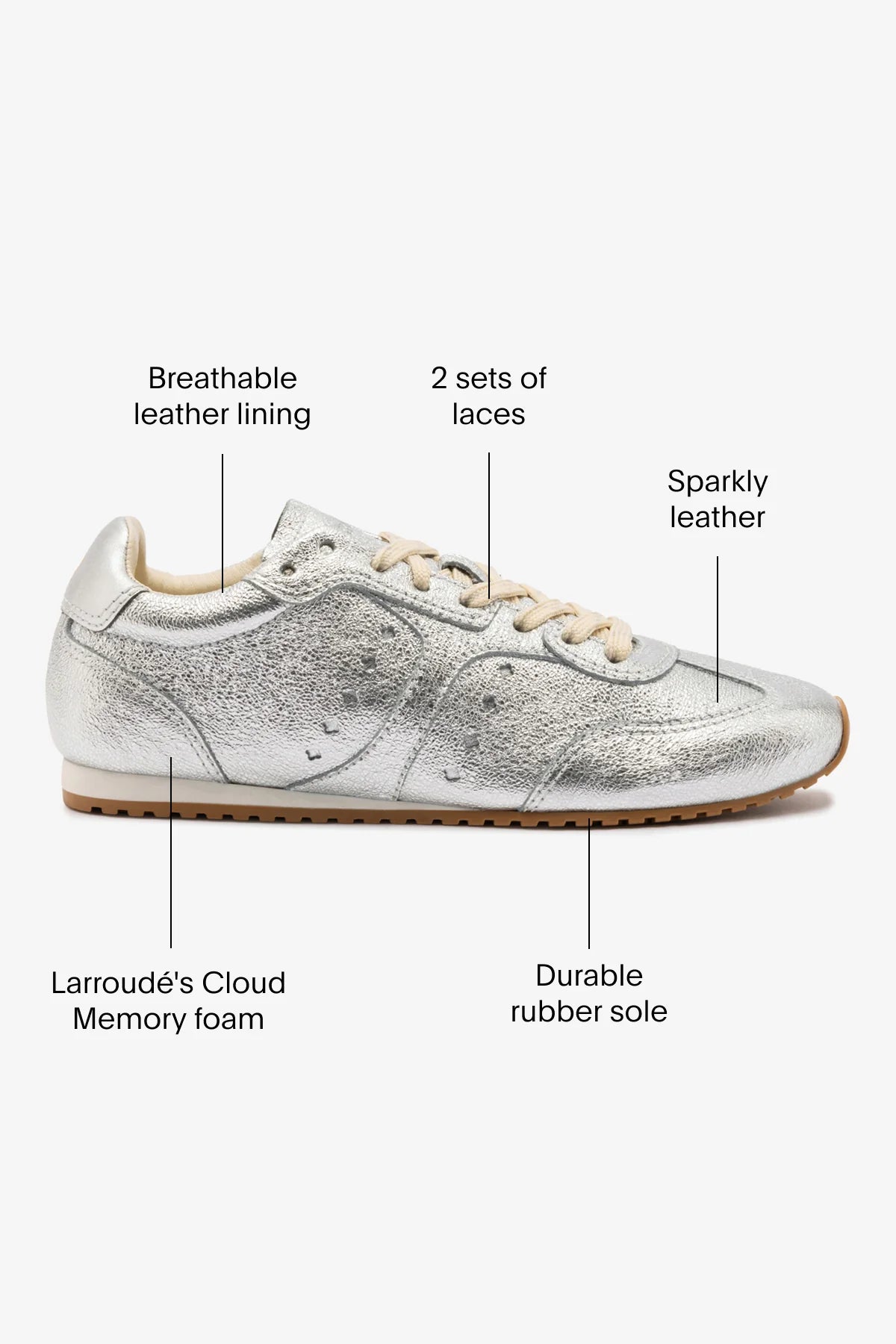 Stella Sneaker In Silver Metallic Leather