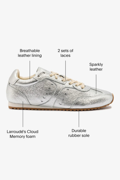 Stella Sneaker In Silver Metallic Leather