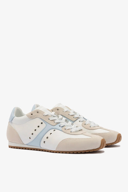 Stella Sneaker In Grey Suede, White Leather and Silver Metallic Leather