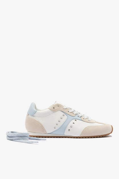 Stella Sneaker In Grey Suede, White Leather and Silver Metallic Leather