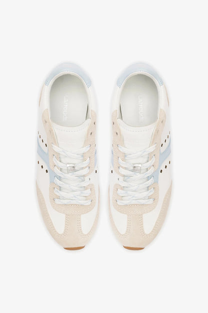 Stella Sneaker In Grey Suede, White Leather and Silver Metallic Leather