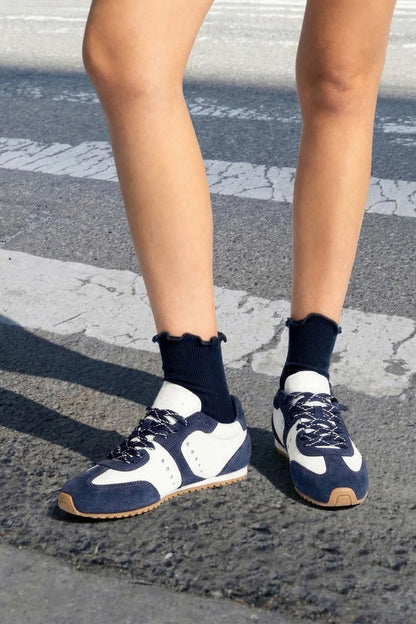 Stella Sneaker In White Leather and Indigo Suede
