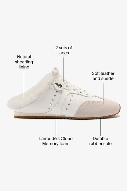 Stella Mule In Mushroom Grey Suede and White Shearling