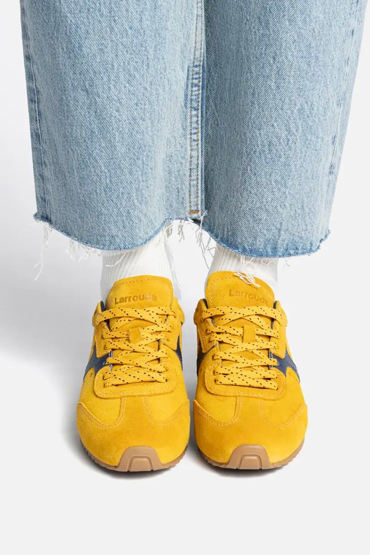 Stella Sneaker In Yellow Suede and Navy Leather