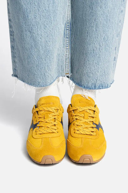 Stella Sneaker In Yellow Suede and Navy Leather