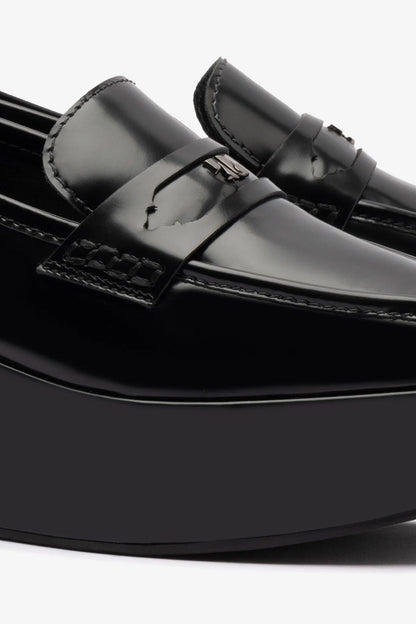 Suki Flatform Loafer In Black Box Leather