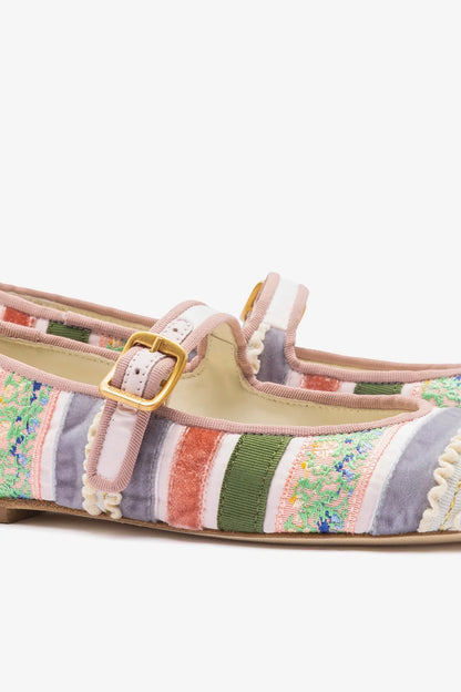 Larroudé x Tanner Fletcher: Ribbons & Ruffles Ballet Flat Multicolor Patchwork