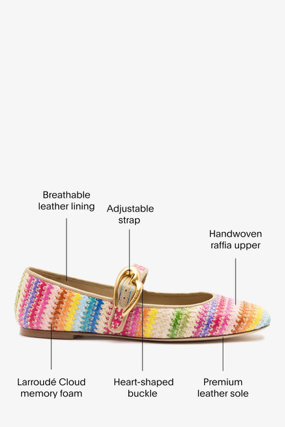 Verona Ballet Flat In Rainbow Raffia and Beige Leather