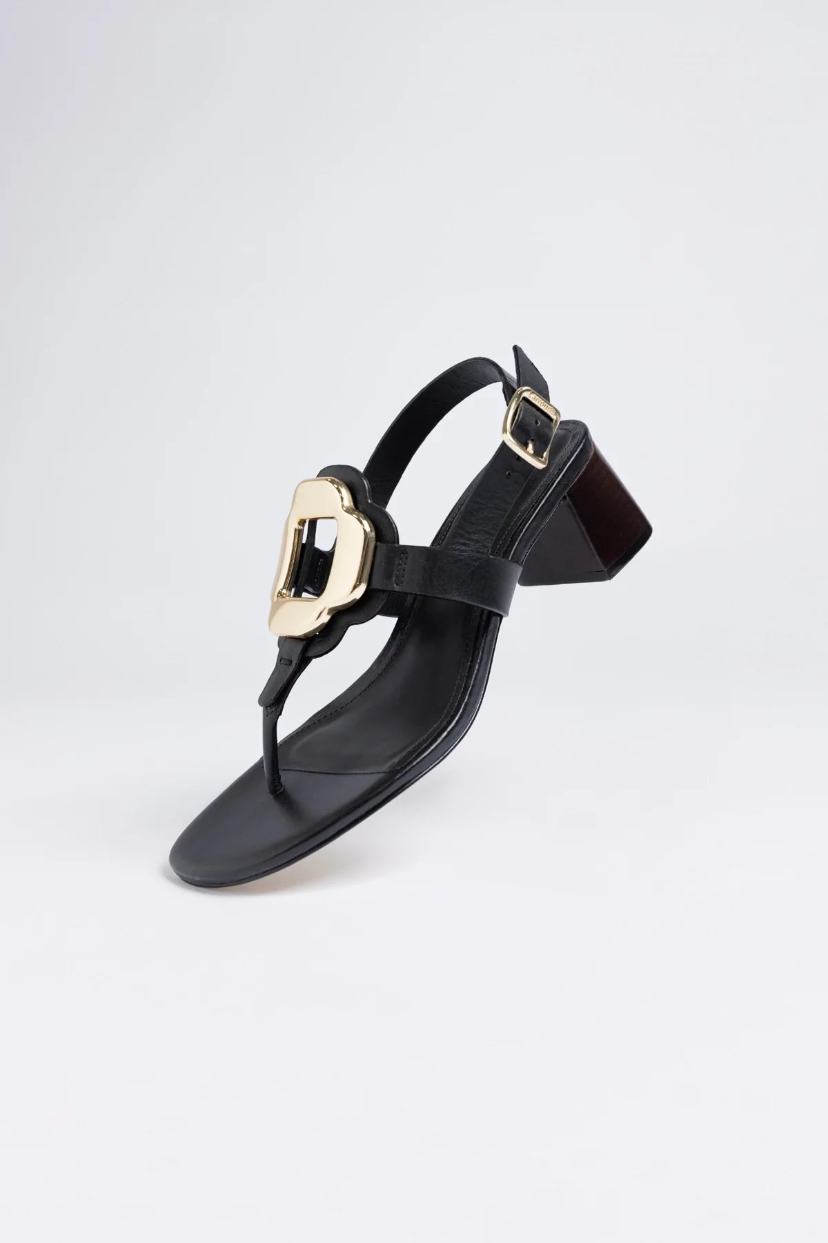 Margherita Block Thong Sandal Black Leather