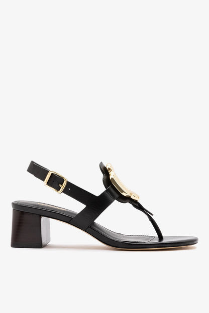 Margherita Block Thong Sandal Black Leather