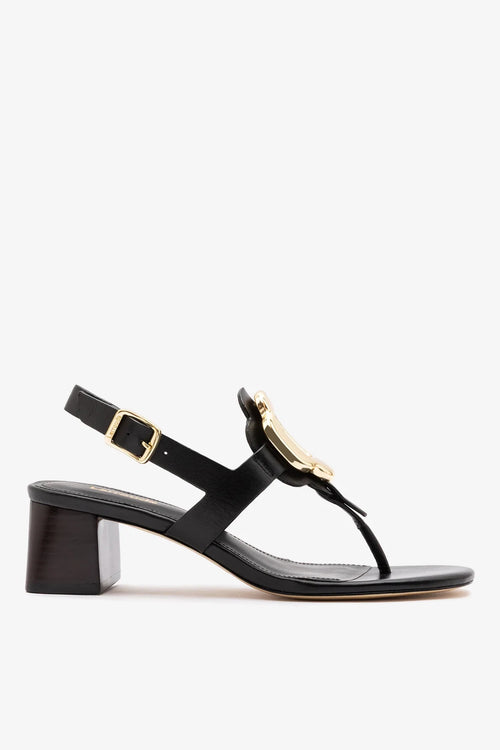 Margherita Block Thong Sandal Black Leather