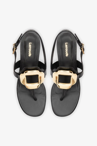 Margherita Block Thong Sandal Black Leather