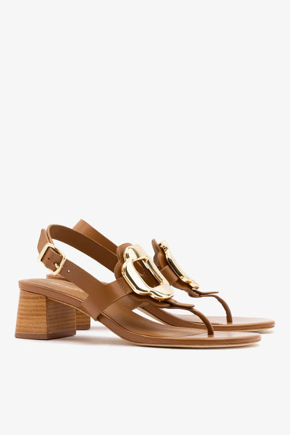 Margherita Block Thong Sandal Caramel Leather