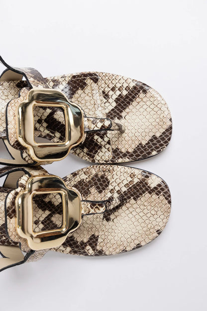 Margherita Block Thong Sandal Snake Leather