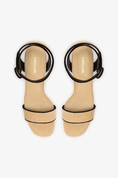 Dolly Low Sandal In Beige Raffia and Black Trimming