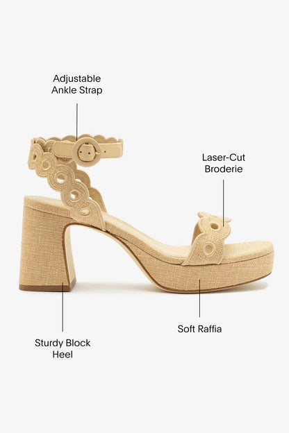 Dolly Broderie Low Sandal In Beige Raffia