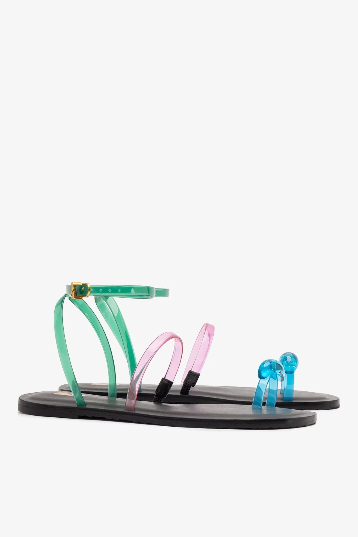 Biarritz Jelly Flat Sandal In Pink, Blue and Green Vinyl