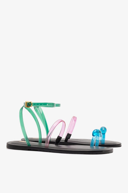 Biarritz Jelly Flat Sandal In Pink, Blue and Green Vinyl