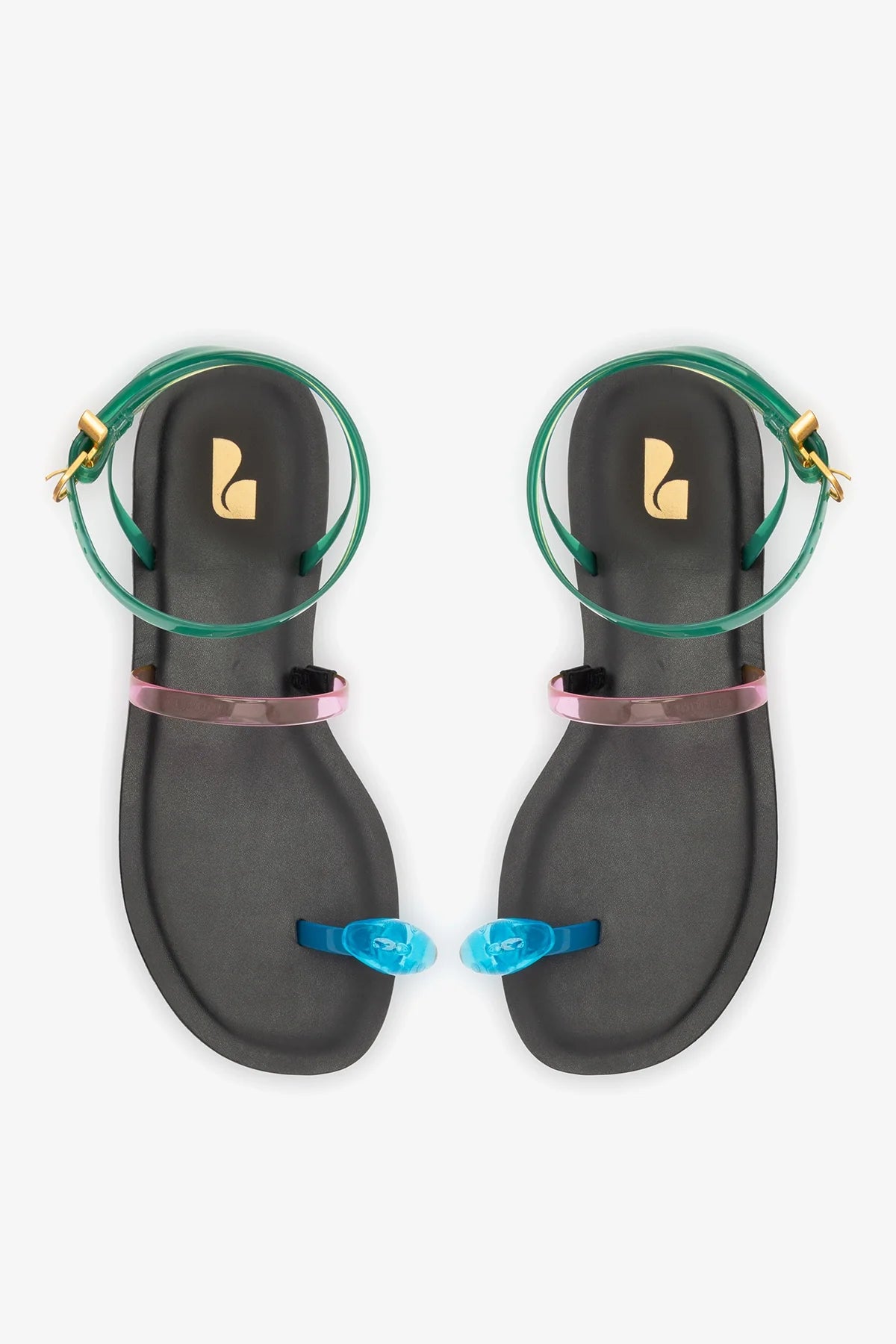 Biarritz Jelly Flat Sandal In Pink, Blue and Green Vinyl