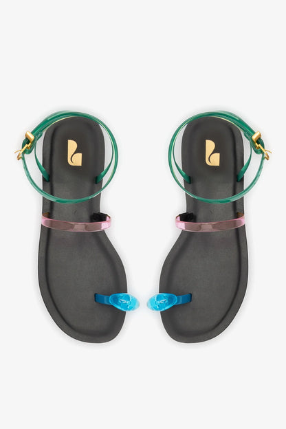 Biarritz Jelly Flat Sandal In Pink, Blue and Green Vinyl