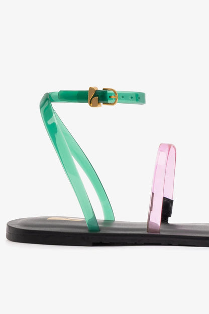 Biarritz Jelly Flat Sandal In Pink, Blue and Green Vinyl