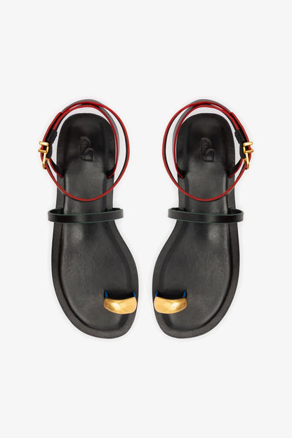Biarritz Flat Sandal In Black Leather