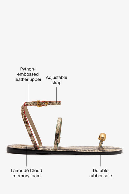 Biarritz Flat Sandal In Neutral Snake Leather