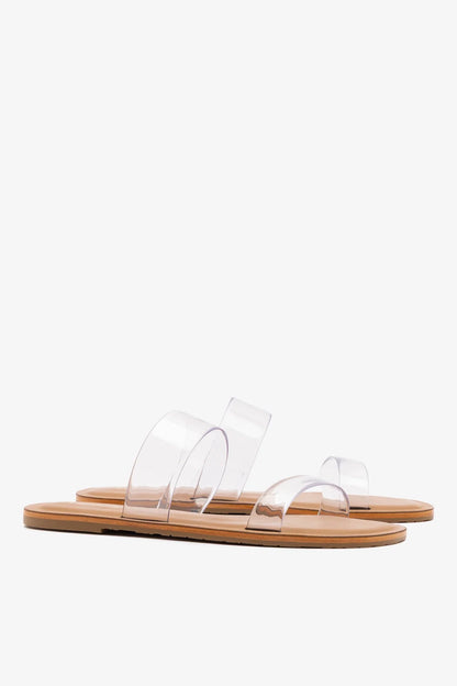 Gabe Flat In Clear Vinyl and Caramel Leather