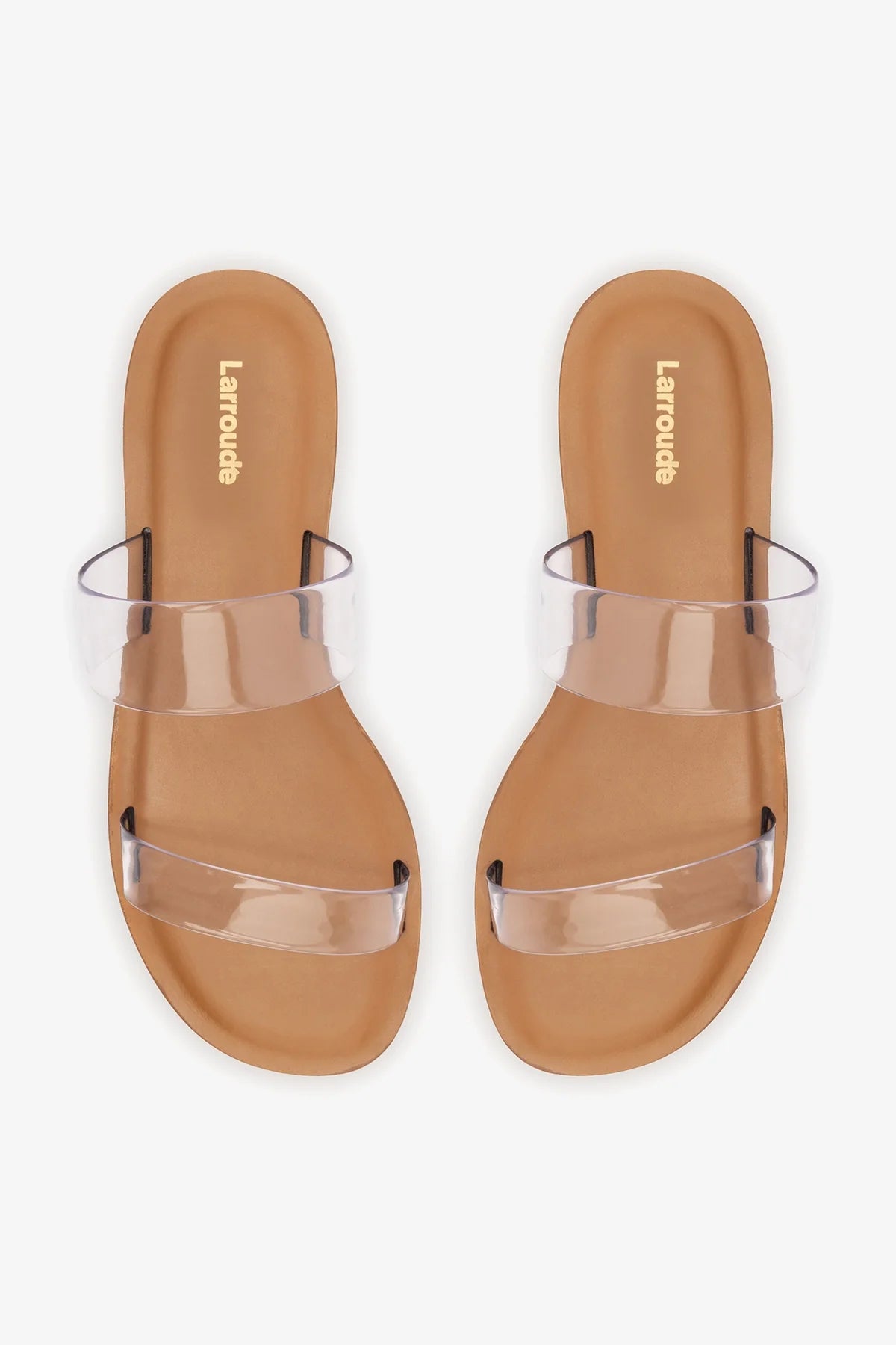 Gabe Flat In Clear Vinyl and Caramel Leather