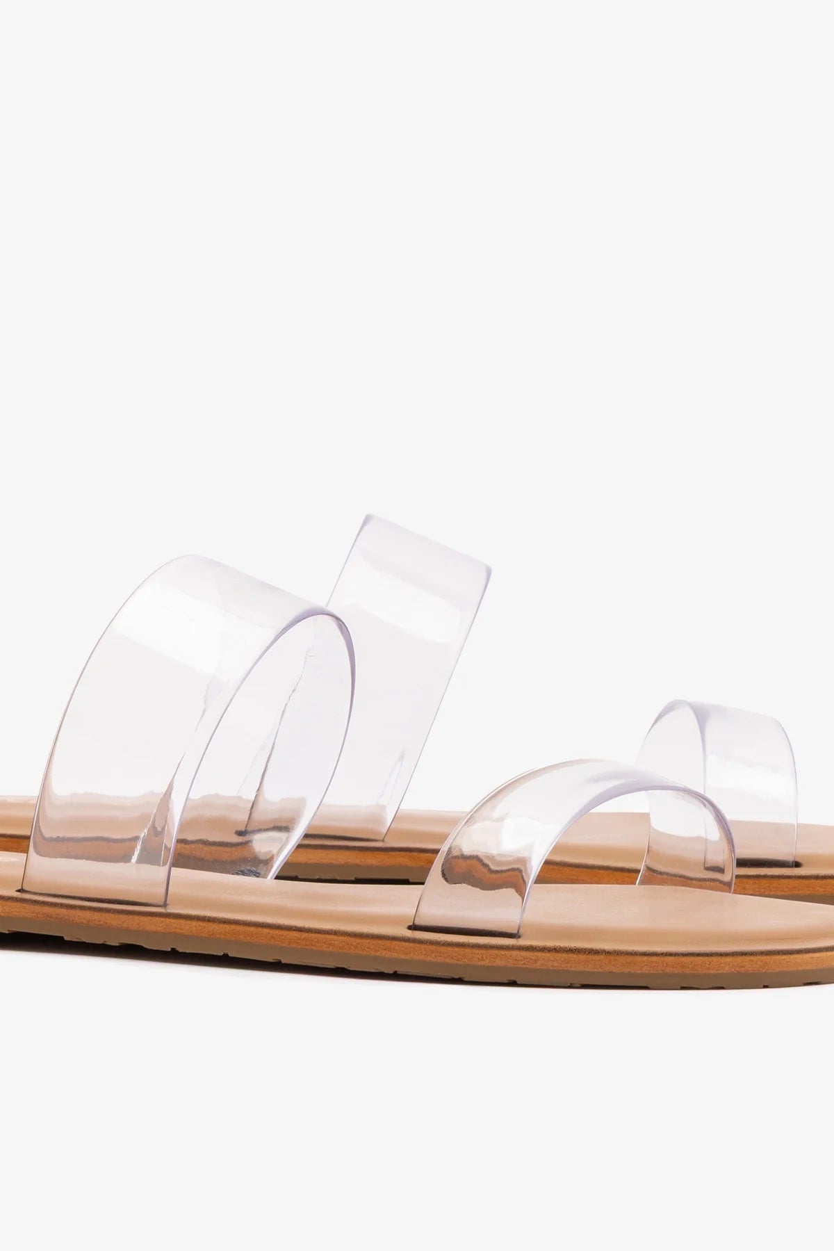 Gabe Flat In Clear Vinyl and Caramel Leather