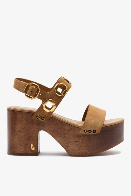 Miso Wooden Platform Sandal In Peanut Suede