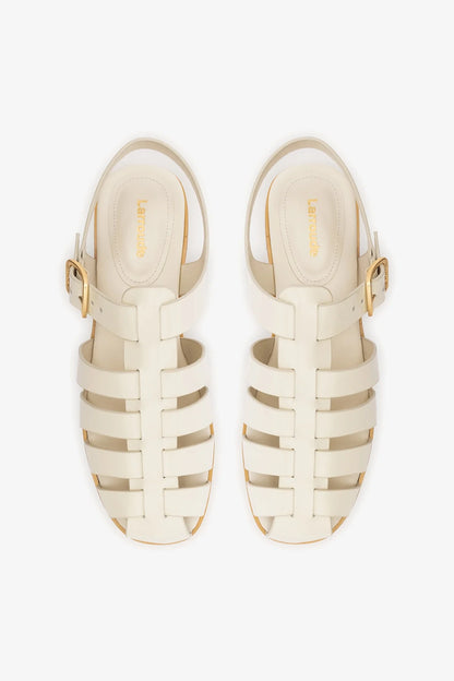 Stevie Flat Sandal In Ivory Box Leather